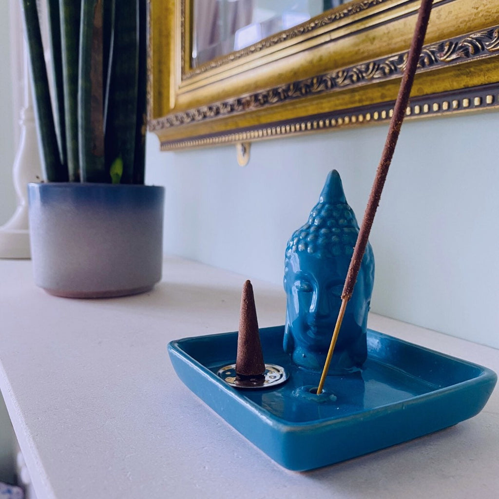 Ceramic Buddha Incense Stick & Cone Holder With Free Incense Cones / Incense Stick Holder / Incense Sticks, Incense Cones / Home Fragrance
