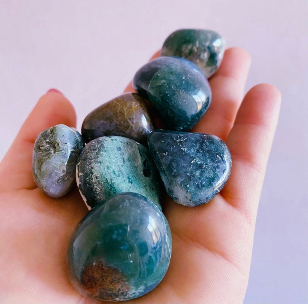 Green Moss Agate Large Crystal Tumblestones / For New Beginnings / Refreshes The Soul / Improves Self Esteem / Reduces Depression