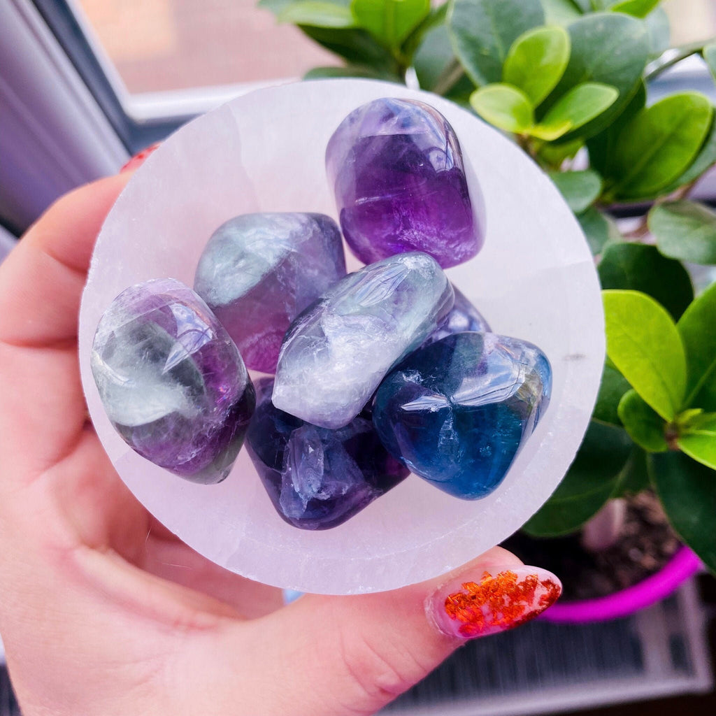 Rainbow Fluorite Medium Crystal Tumblestones / Absorbs Anxiety, Stress, Tension / Concentration / Good For Exams, New Job, Course Work