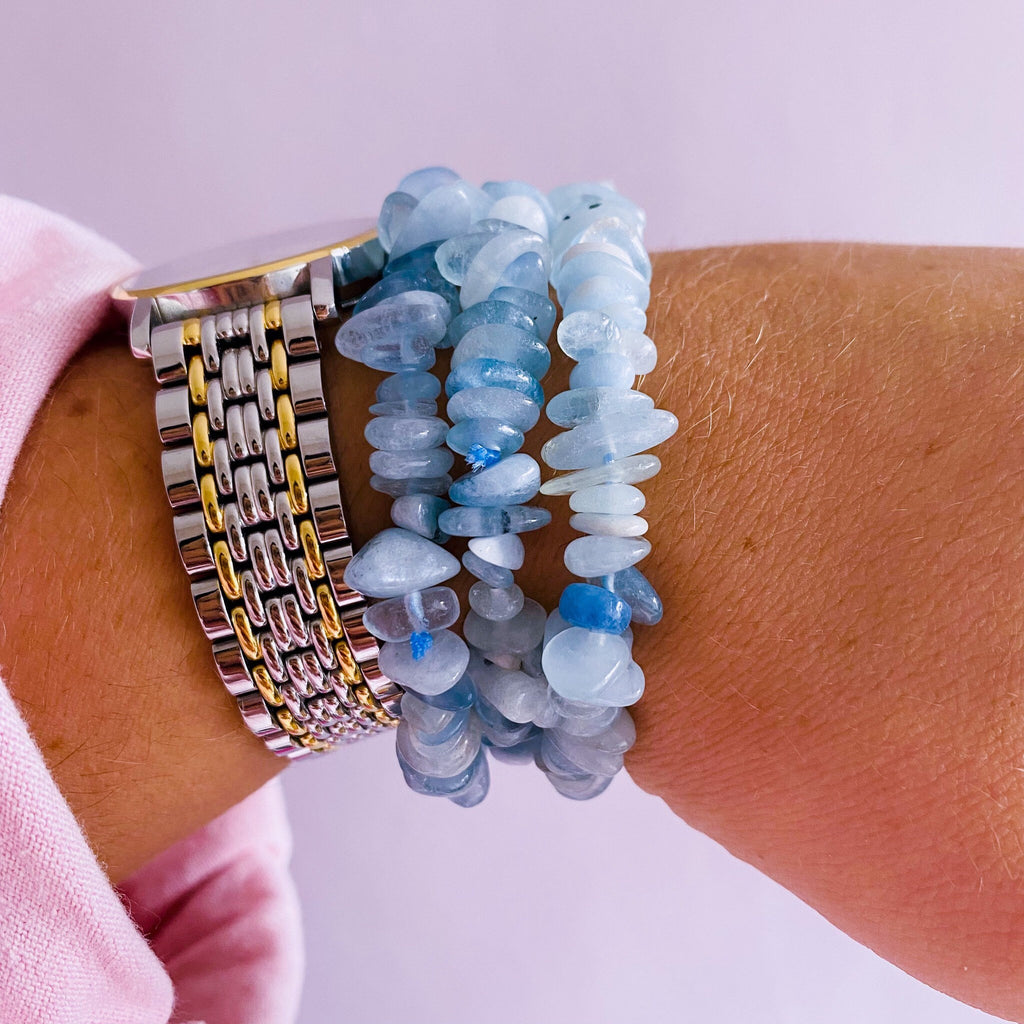 Aquamarine Crystal Chip Bracelets / Boosts Courage / Reduces Stress & Encourages Calmness / Discourages Miscarriage / Protects Baby