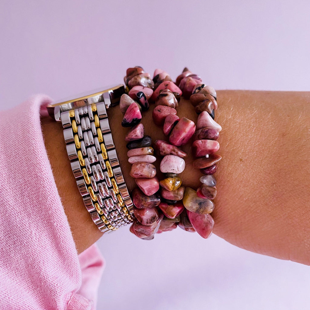 Rhodonite Crystal Chip Bracelets / Clears Away Emotional Scars & Lets You Move Forward / Mental Balance / Good For ME And Schizophrenia