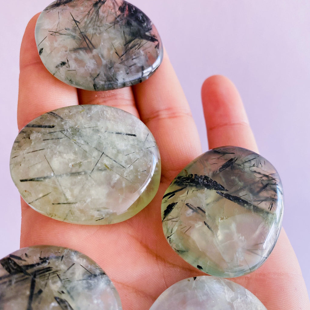 Prehnite With Epidote Crystal Flat Stones / Enhances Inner Knowing & Gut Instinct / A Healer For The Healers / Helps You To Move On