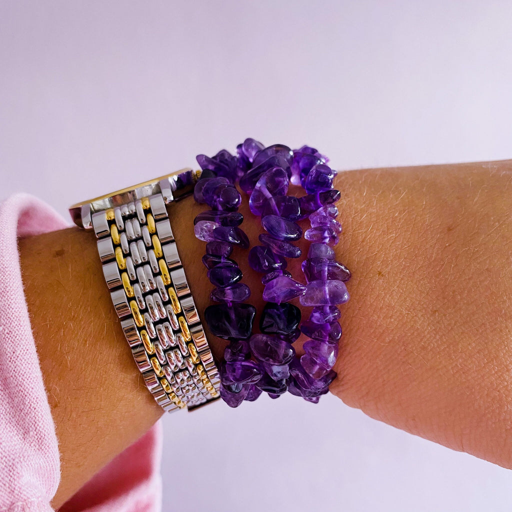 Juicy Amethyst Crystal Chip Bracelets / Great Healer, Good For Anxiety & Claming / Good For Sleeping Troubles / Great For Migraines