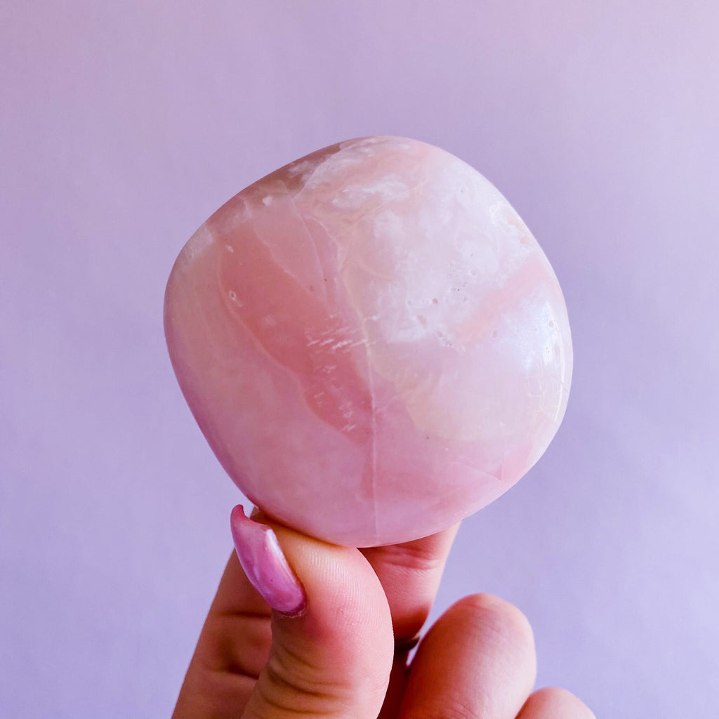 1) Large Pink Opal Crystal Palm Stone / Balances Emotions / Fills Aura With Happiness And Tranquility / Helps Kids With Trouble Sleeping