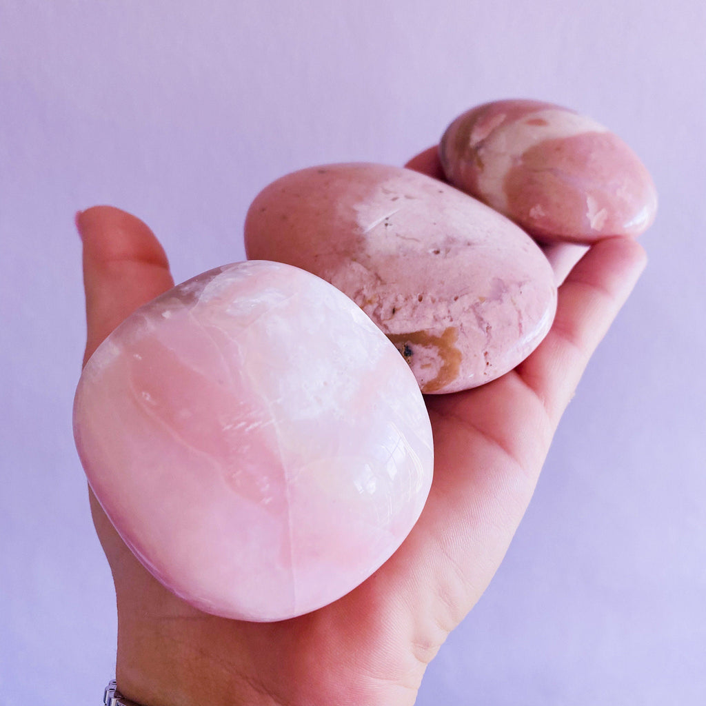 High Grade Pink Opal Crystal Palm Stones / Balances Emotions / Fills Aura With Happiness And Tranquility / Helps Kids With Trouble Sleeping