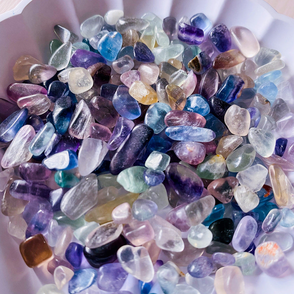 Rainbow Fluorite Crystal Chips / Ethically Sourced / Absorbs Anxiety, Stress, Tension / Concentration / Good For Exams, New Job, Course Work