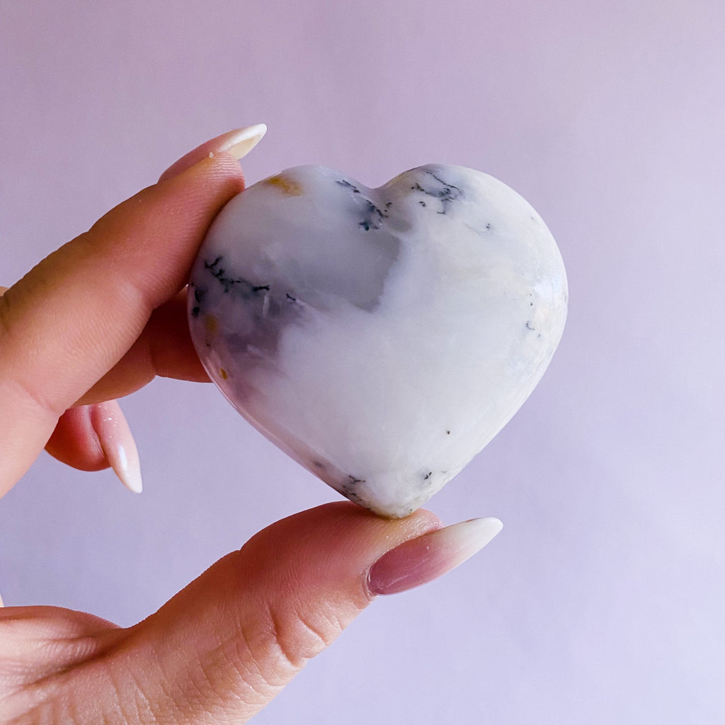 2) Merlinite Dendritic Agate Crystal Love Heart / Dendritic Opal, Dendritic Agate / Magical & Mystical / Spirit Communication + Growth