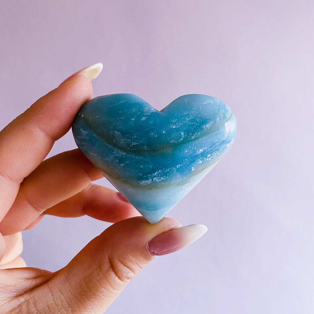 2) Amazonite Crystal Love Heart / Calming, Soothing, Calms Bad Tempers, Allows You To Express True Thoughts & Feelings / Ethical Crystals