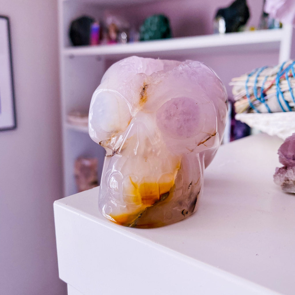 Agate Amethyst Geode Crystal Skull