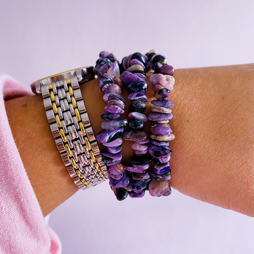 Charoite Crystal Chip Bracelets / Change & Positive Transformation / Reduces Stress, Worries / Works With Heart Chakra
