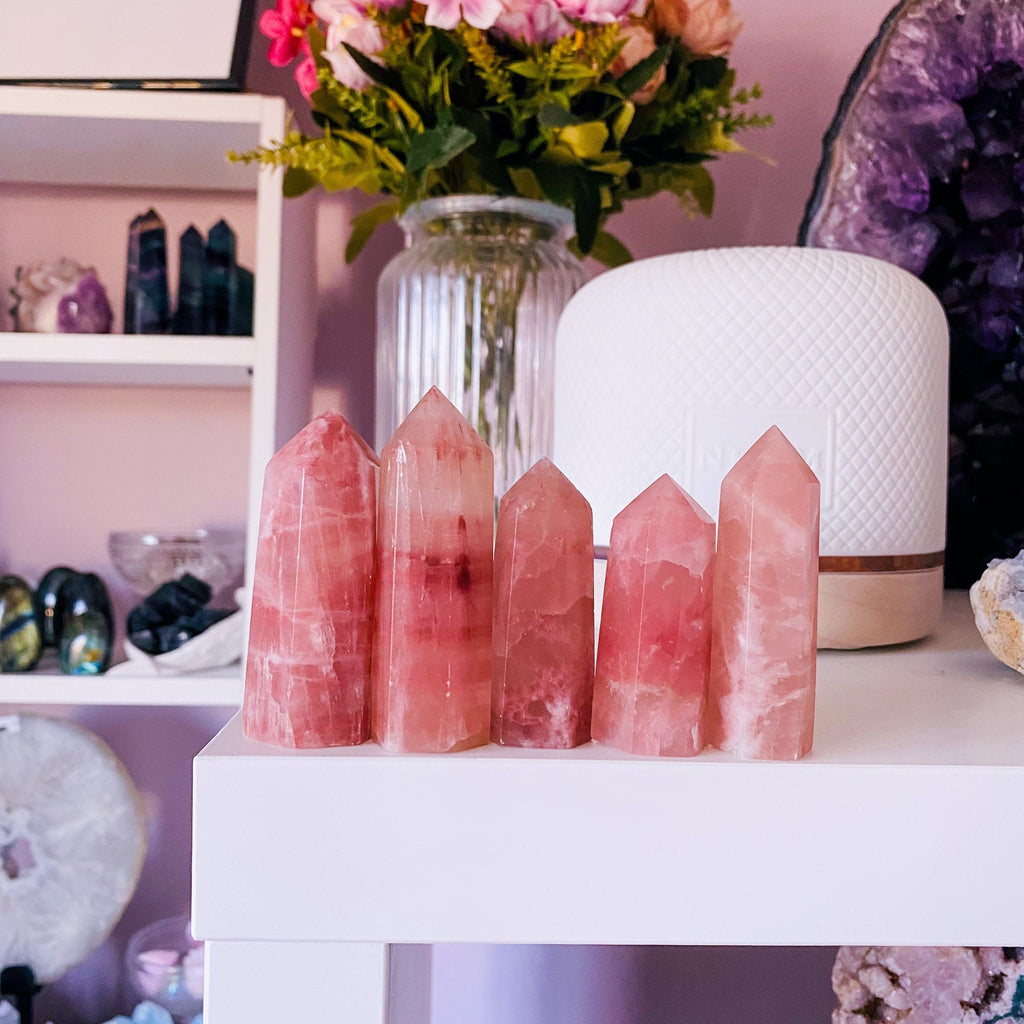 Strawberry Calcite Crystal Tower Points / Loving, Warm, Comforting / Help You To Connect With Happy Childhood Memories / Positive Energy
