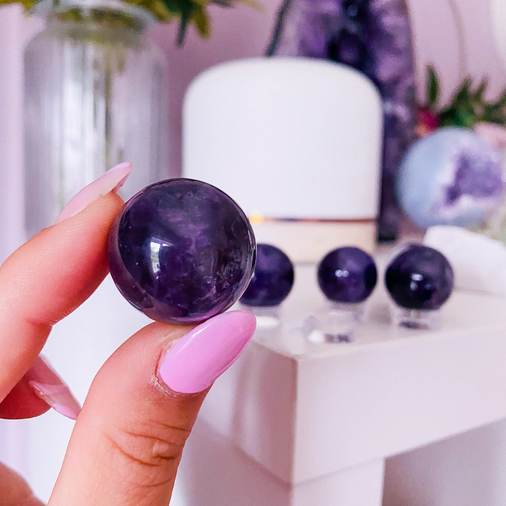 Amethyst Deep Purple 20mm Crystal Spheres / Great Healer, Good For Anxiety, Stress, Sleeping Troubles & Migraines / Ethical Crystals