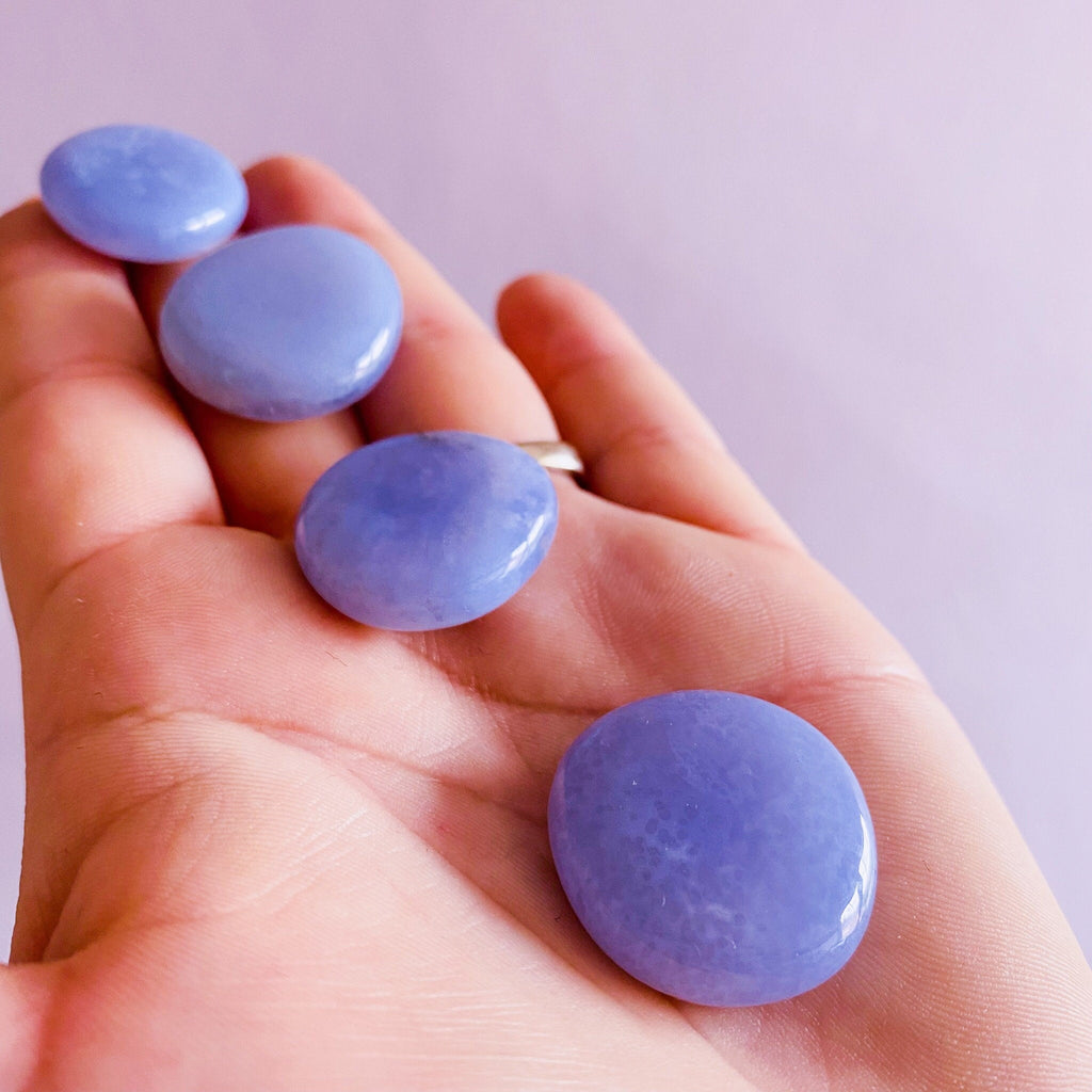 Blue Chalcedony Crystal Mini Flat Palm Stones / Public Speaking, Speech, Speaking Your Truth, Openness / Optimist Crystal / Improves Memory