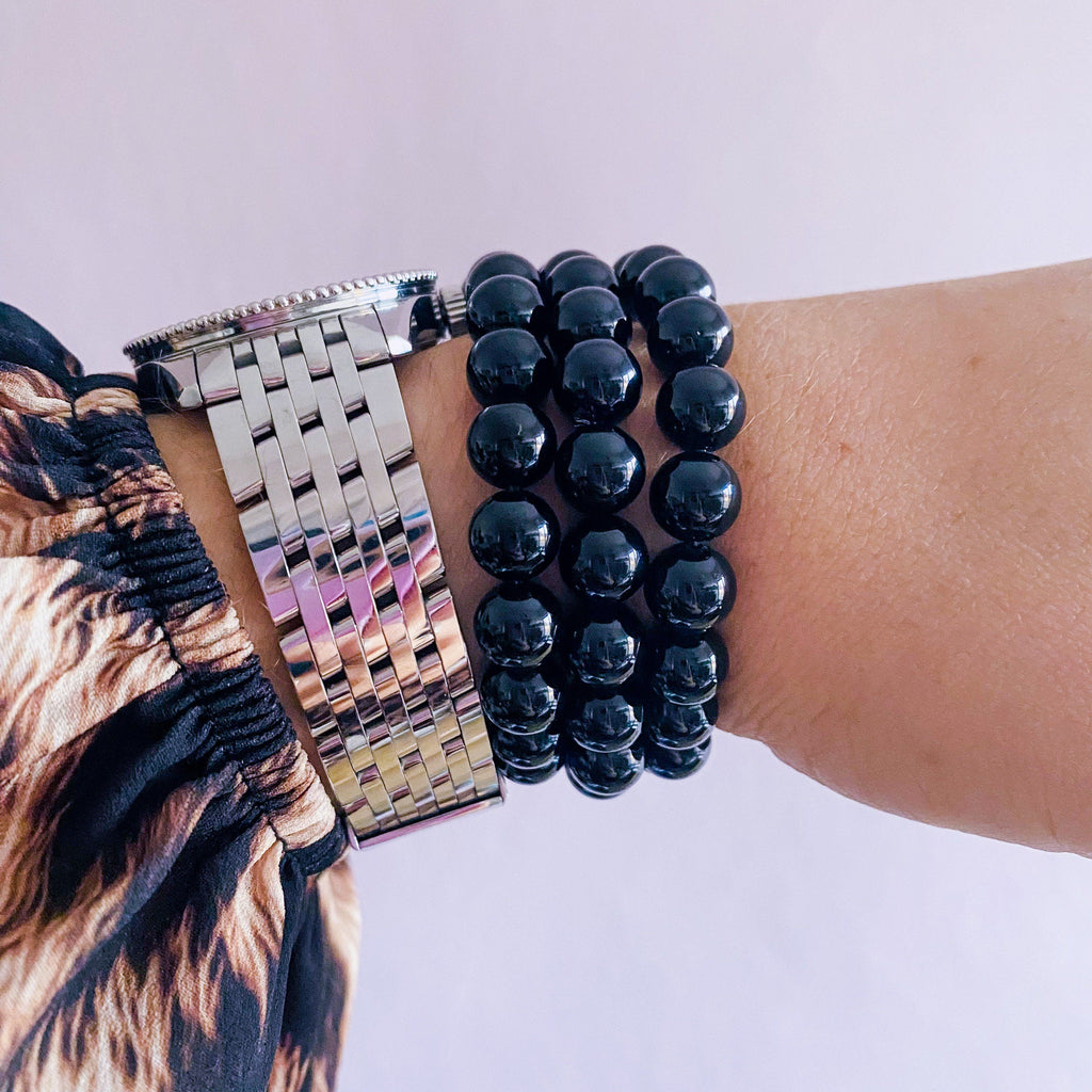 Black Obsidian Crystal Bead Bracelets / Blocks Negativity / Absorbs Tension & Stress / Grounding / Super Protective / Reduces Anger